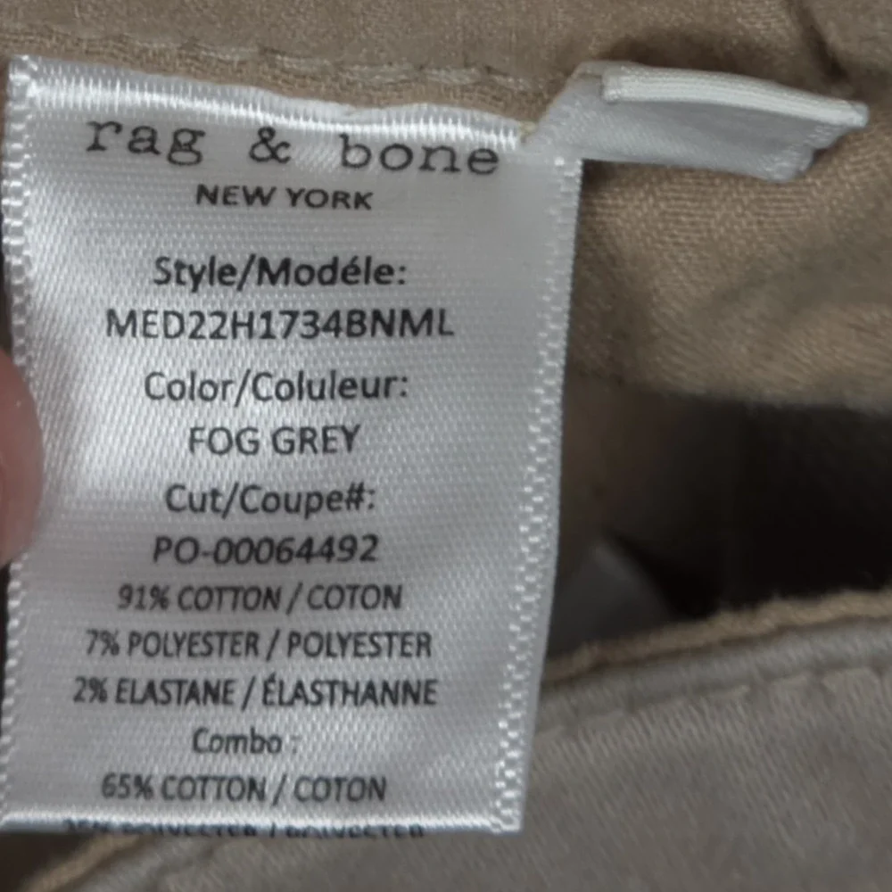 Rag & Bone Mens 38 Fit 2 Action Loopback Skinny Chino Pants Fog Grey Stretch